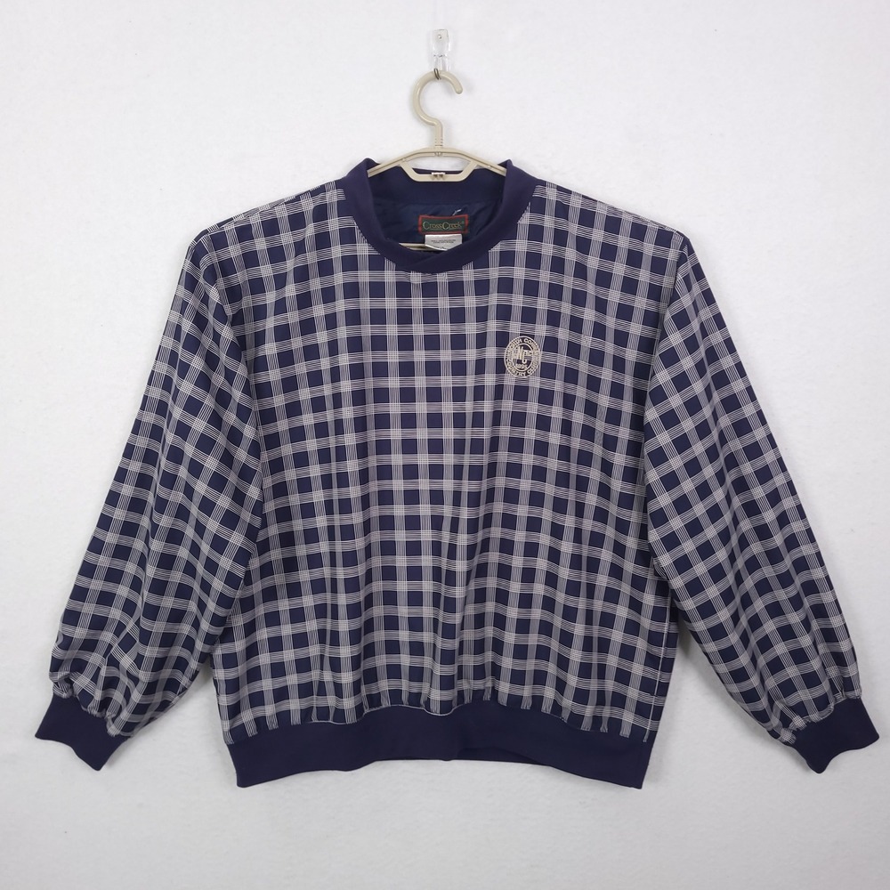 Cross Creek Windbreaker Pullover Mens Large Blue Grid North Conway Country Club